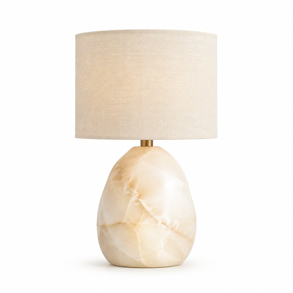 Sienna solid alabaster table lamp with linen shade