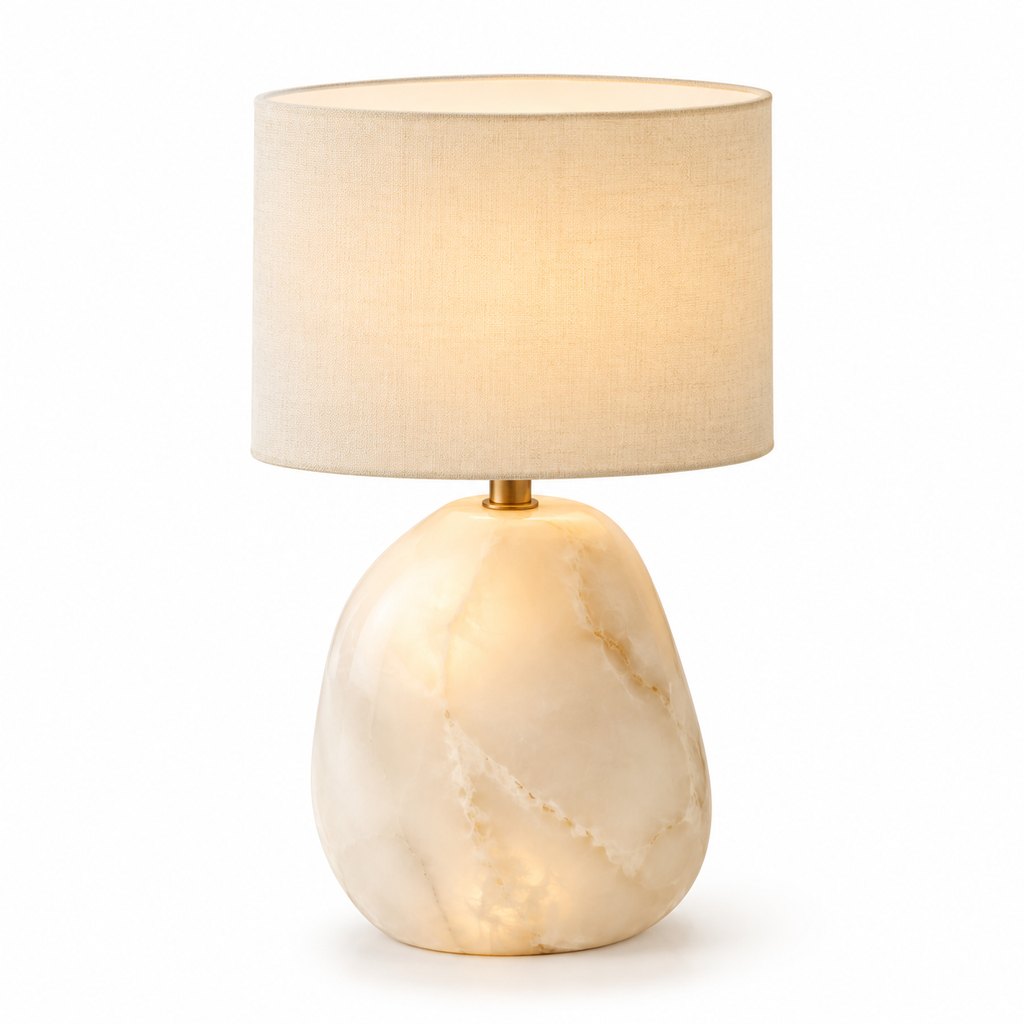 Sienna solid alabaster table lamp with linen shade — view 2