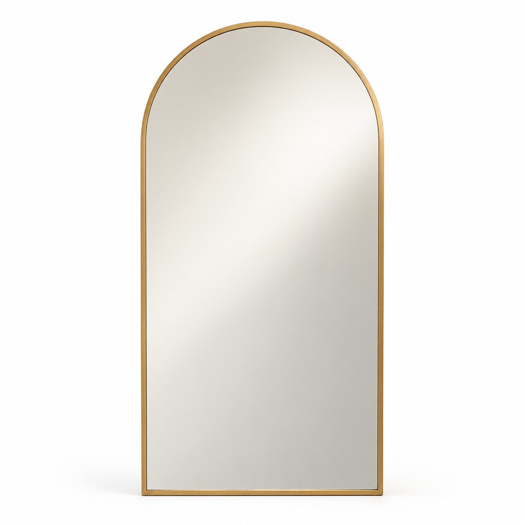 Urbino arched wall mirror with slim brass frame