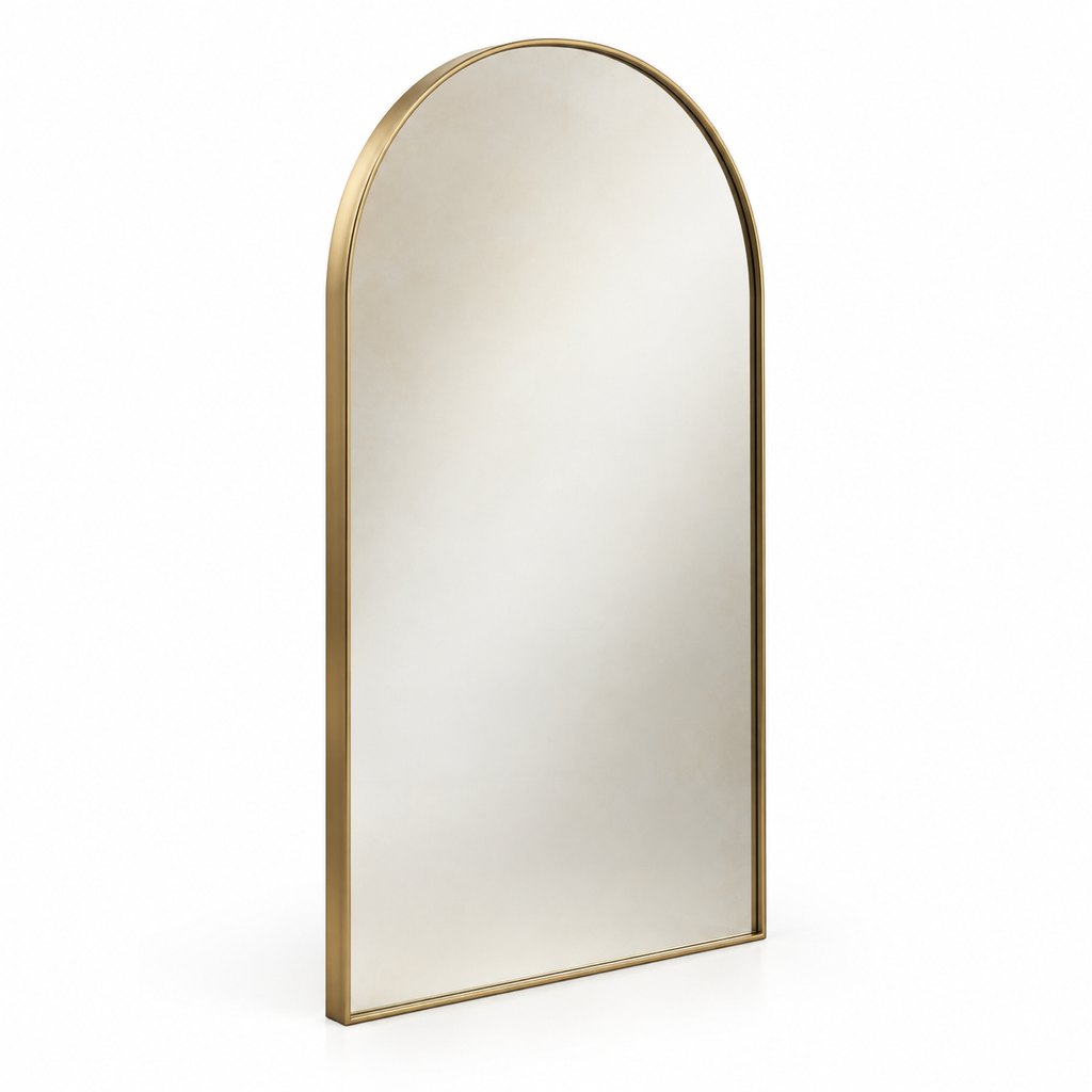 Urbino arched wall mirror with slim brass frame — view 2