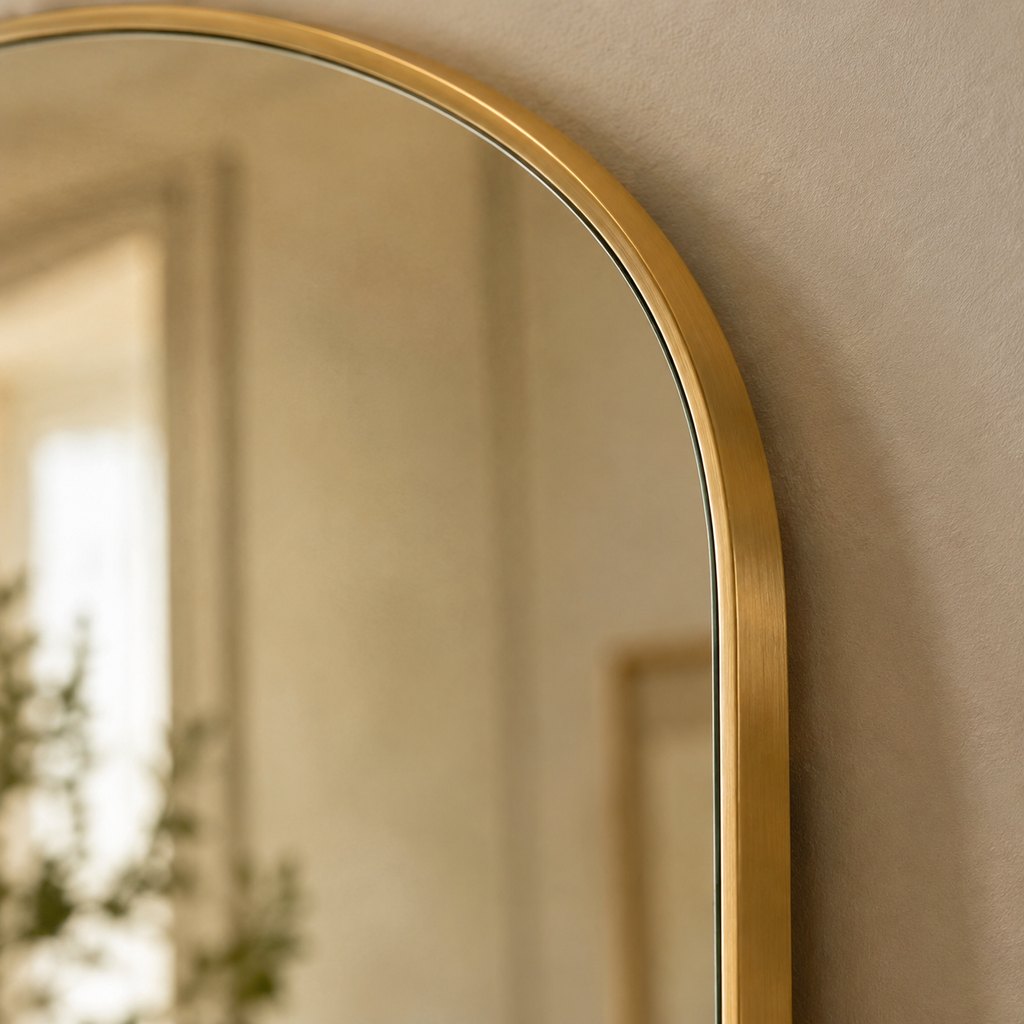 Urbino arched wall mirror with slim brass frame — view 3