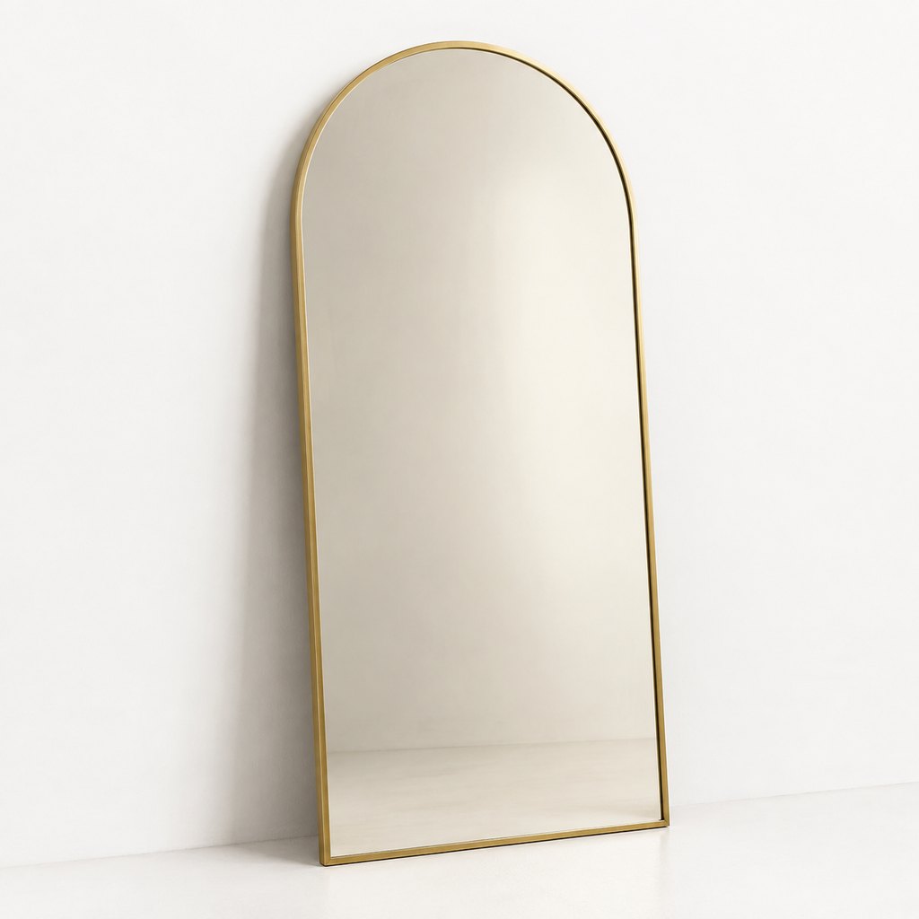Urbino arched wall mirror with slim brass frame — view 5