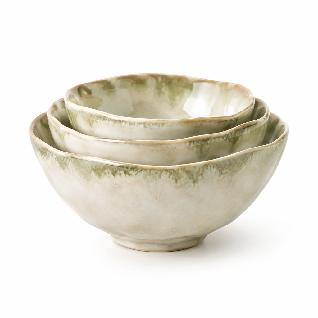 Amalfi decorative ceramic bowls with reactive glaze, set of three — view 2