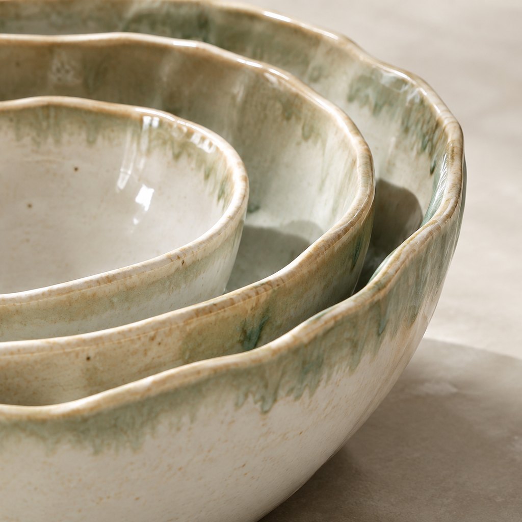 Amalfi decorative ceramic bowls with reactive glaze, set of three — view 3