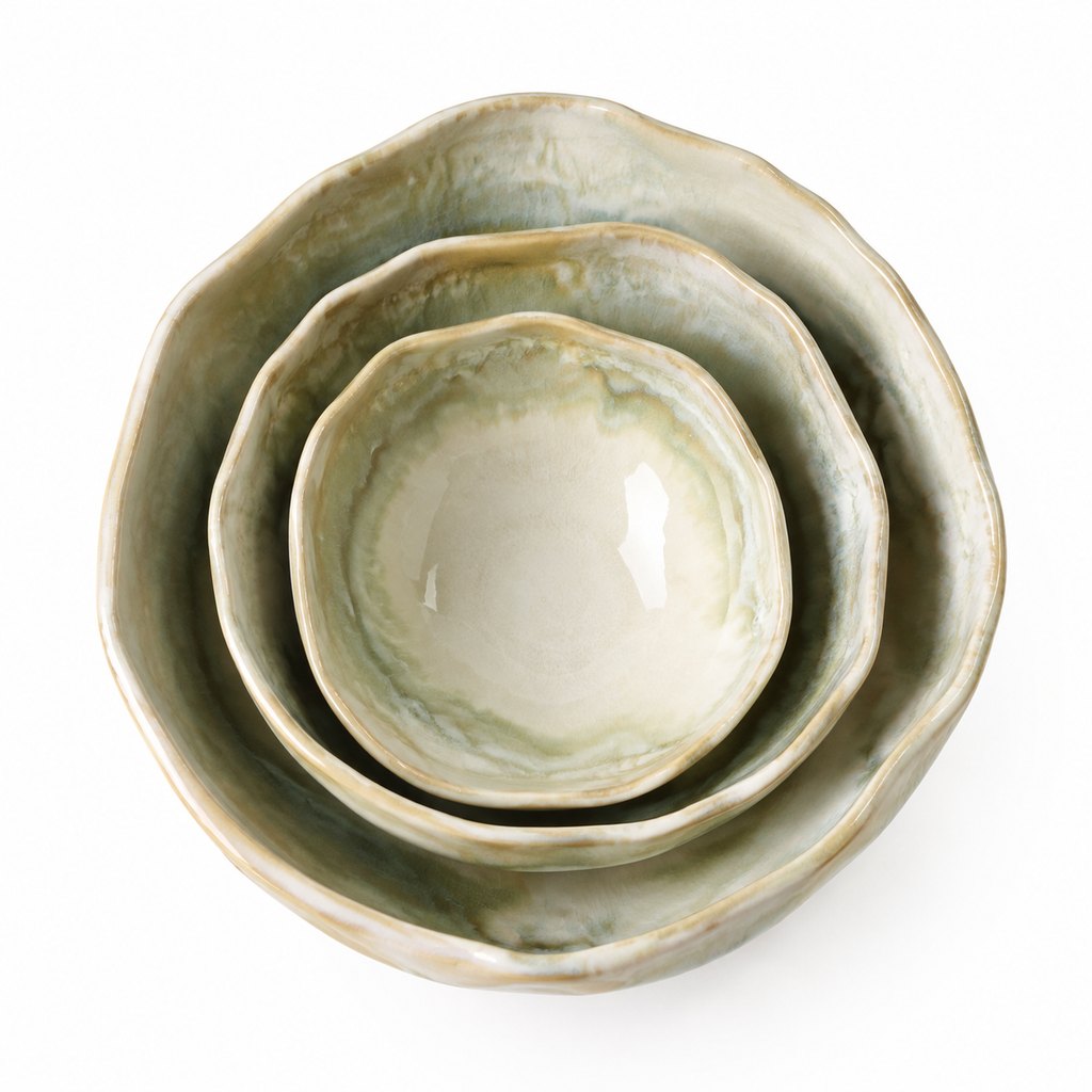 Amalfi decorative ceramic bowls with reactive glaze, set of three — view 5