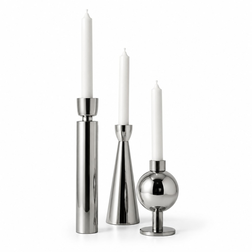 Milano polished chrome sculptural candle holders set of three — view 2