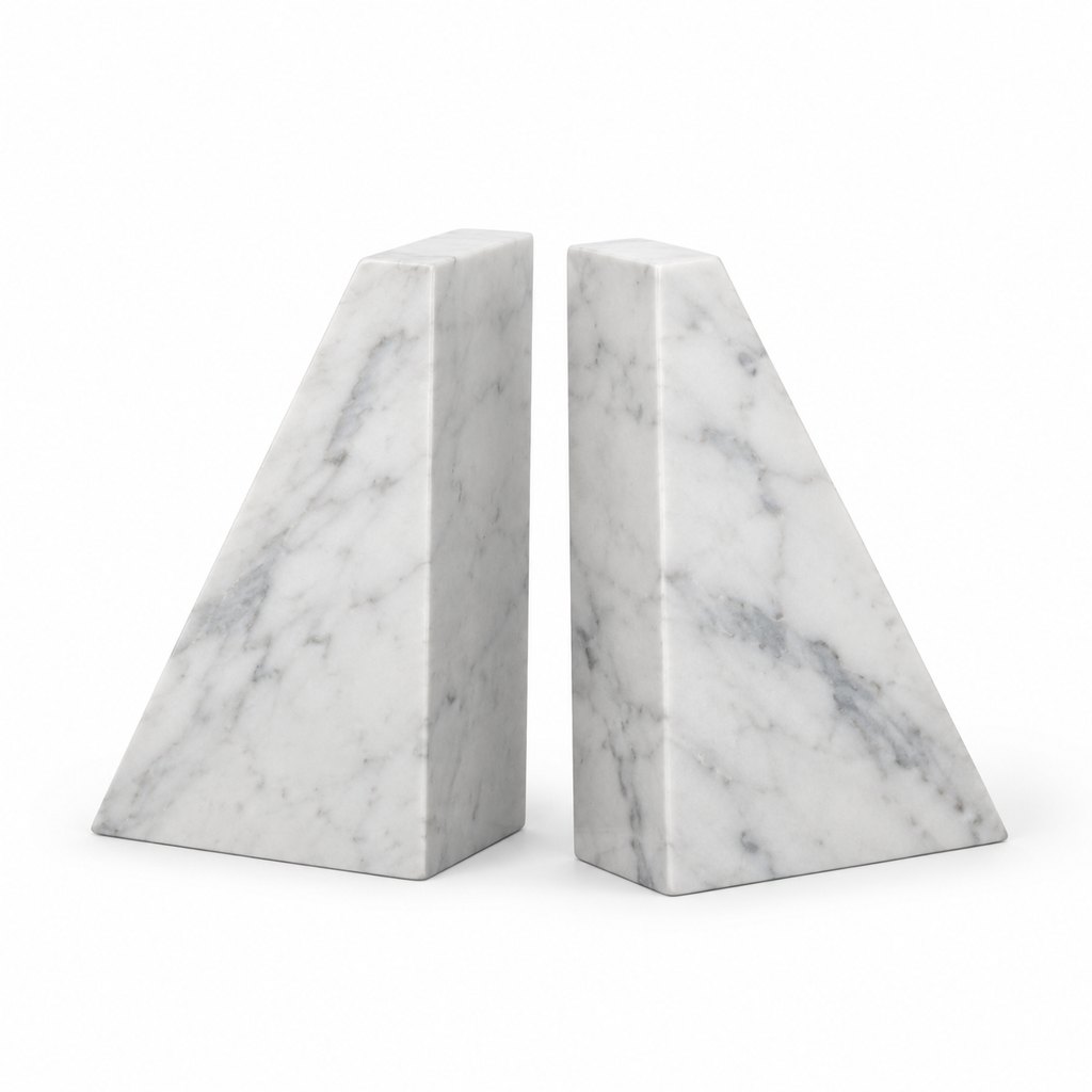 Ravenna white marble geometric bookends pair — view 2