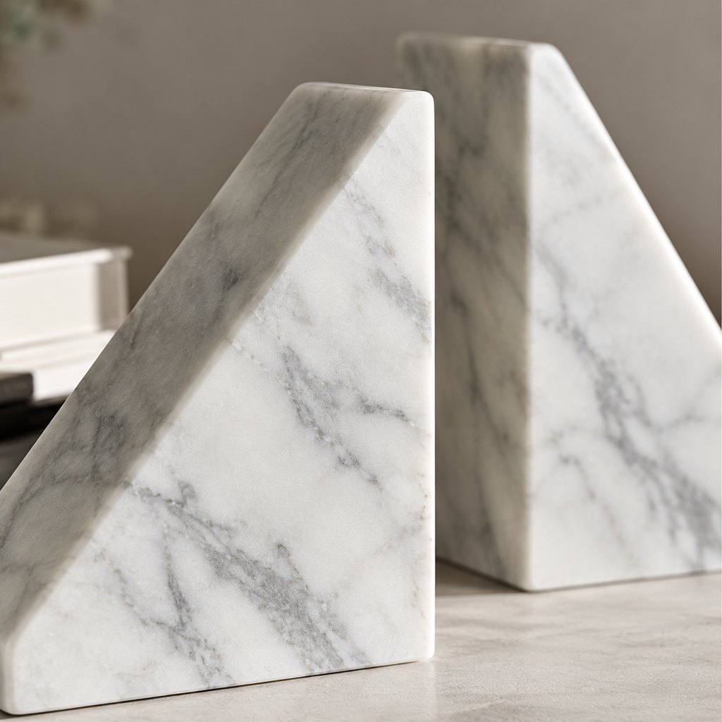 Ravenna white marble geometric bookends pair — view 3