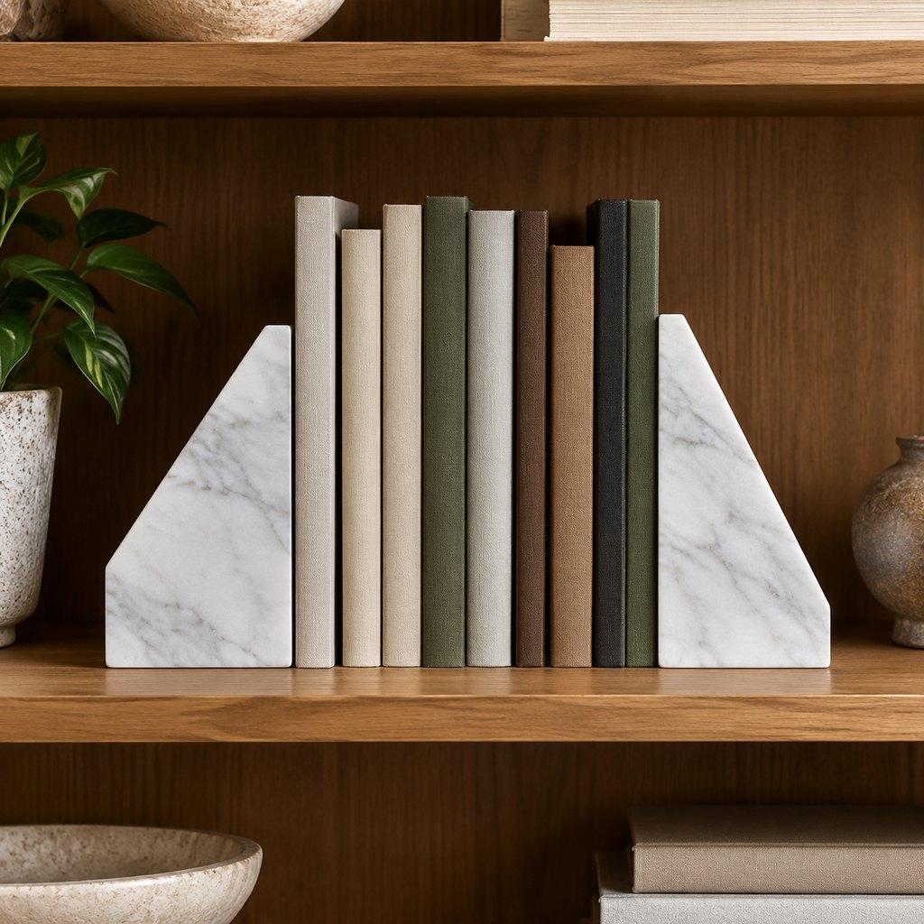 Ravenna white marble geometric bookends pair — view 4