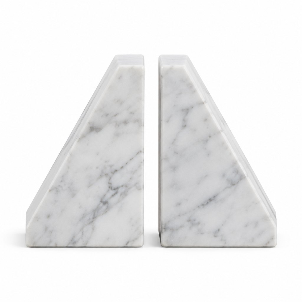 Ravenna white marble geometric bookends pair — view 5