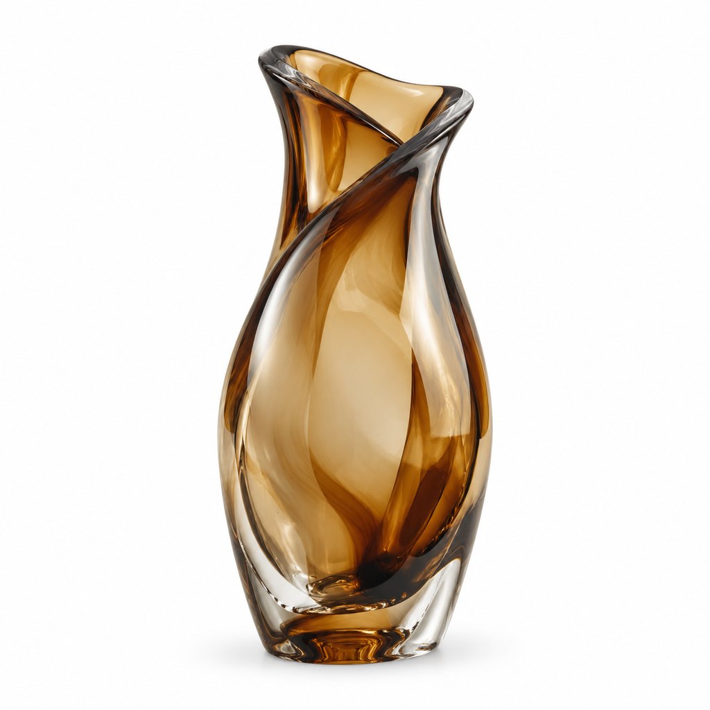 Venezia amber smoked glass art vase with folded rim — view 2