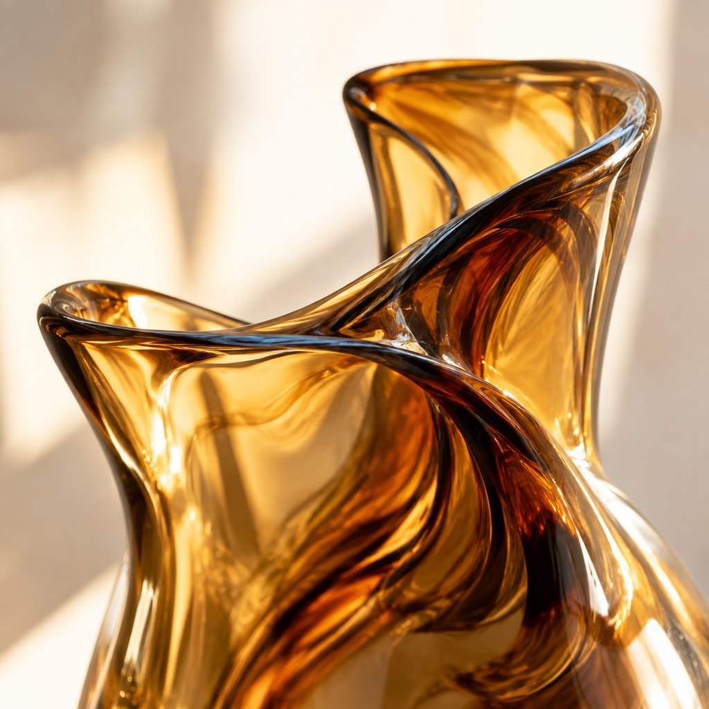 Venezia amber smoked glass art vase with folded rim — view 3