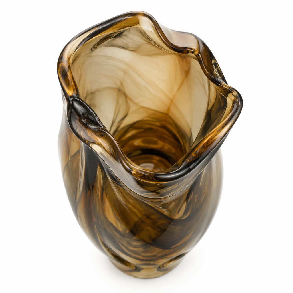 Venezia amber smoked glass art vase with folded rim — view 5