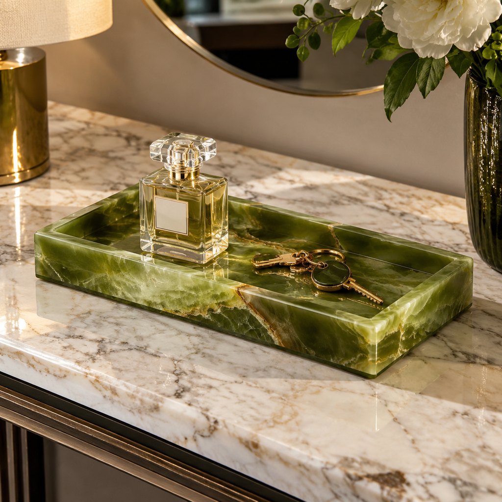 Verona green onyx rectangular decor tray — view 4