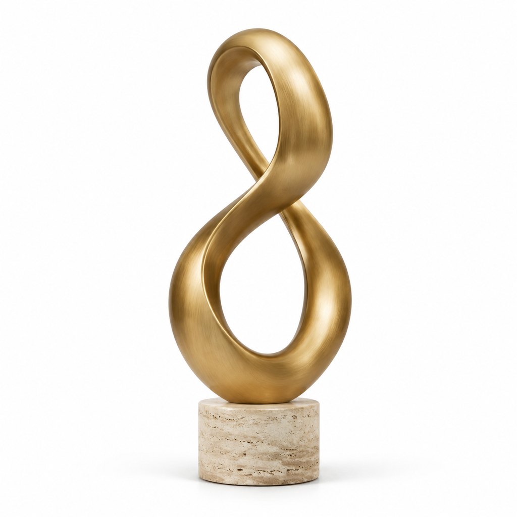 Argento brushed brass abstract sculpture on travertine base